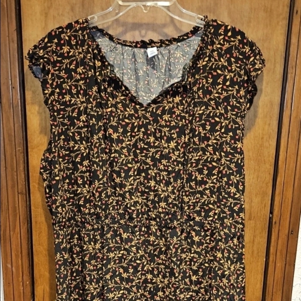 Old Navy Dress Women Plus XXL Black Floral Sleeveless Faux Wrap Midi Cottagecore